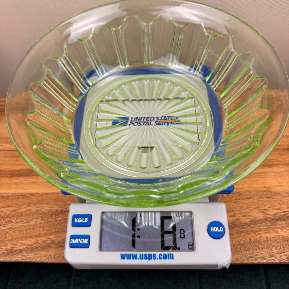 Anchor Hocking Colonial Knife and Fork Green Uranium Glass Bowl Vintage 8.75